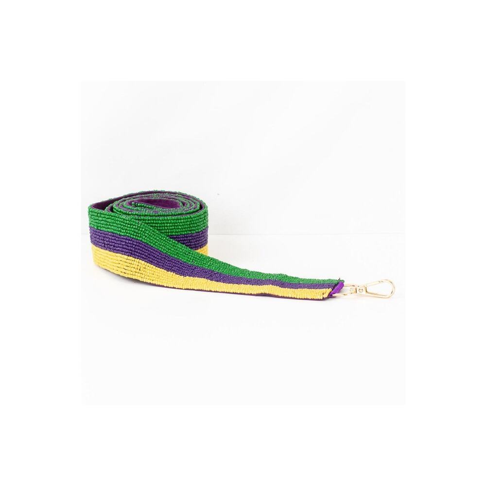 Mardi Gras Tricolor Beaded Bag Strap